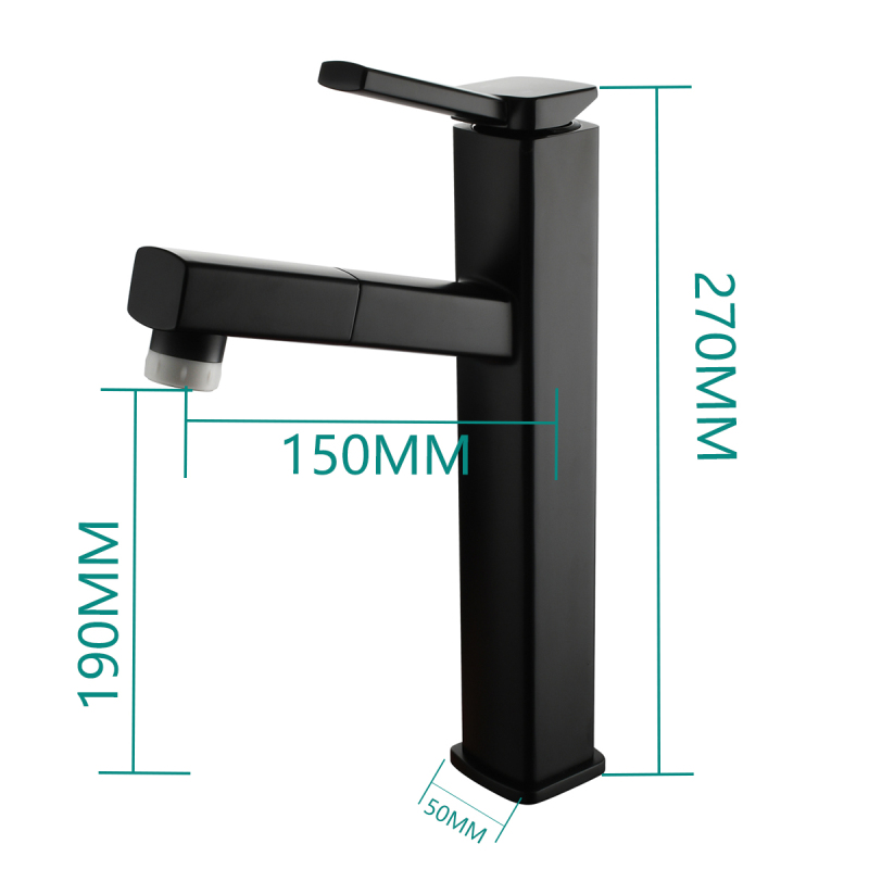 Tecmolog Pulldown Basin Faucet with Pull out Sprayer, Brass Single Lever Faucet for Bathroom, Black/Chrome/Brushed Nickel, BB6129/BC6129/BNA6129