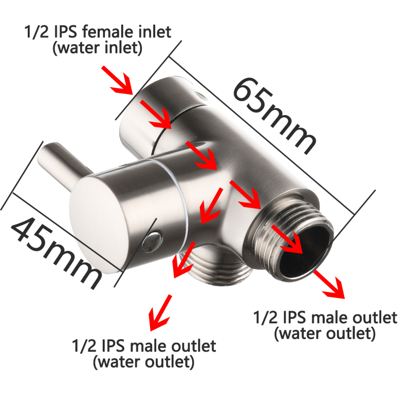 Tecmolog Shower Adapter Valve G1/2'', Brass Shower Arm Diverter for Handheld Shower and Fixed Shower Head, DSF007E/DSF007ENA/DSF007EB