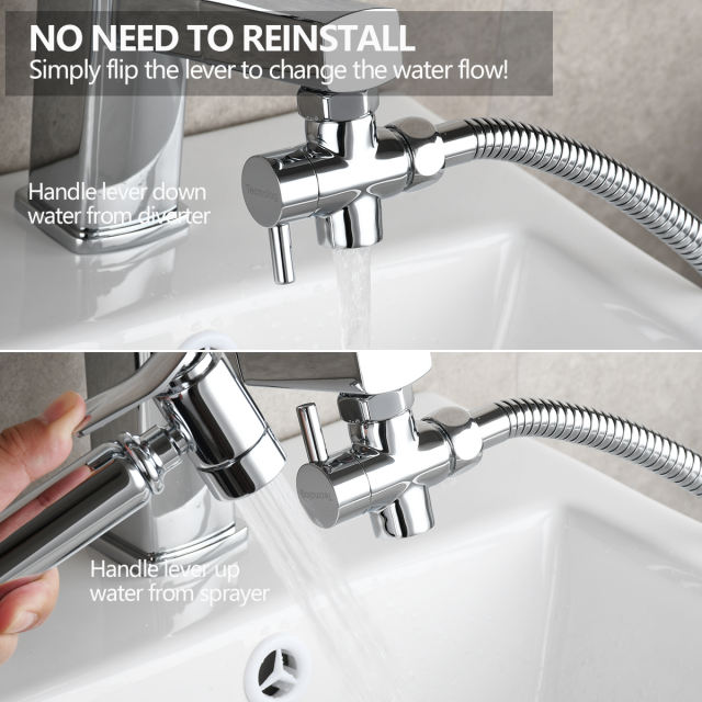 Tecmolog Sink Faucet Hose Adapter M22 x M24, Brass Faucet Diverter Valve, 3 Way Faucet Splitter for Sink, Chrome/Brushed Nickel/Black