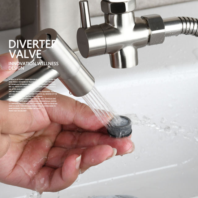 Tecmolog Sink Faucet Hose Adapter M22 x M24, Brass Faucet Diverter Valve, 3 Way Faucet Splitter for Sink, Chrome/Brushed Nickel/Black