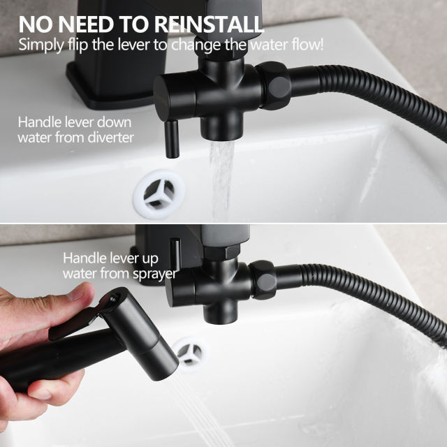 Tecmolog Sink Faucet Hose Adapter M22 x M24, Brass Faucet Diverter Valve, 3 Way Faucet Splitter for Sink, Chrome/Brushed Nickel/Black