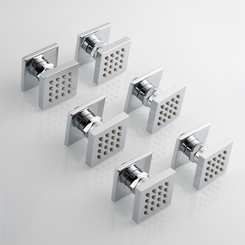 Tecmolog Solid Brass Shower jets Square Shower Body Sprays Massage With Brushed Nickel/Chrome/Black Finish Spa Jets Sets Water Saving Wall Mounted Adjustable Shower Head Bathroom Accessories For Shower Set