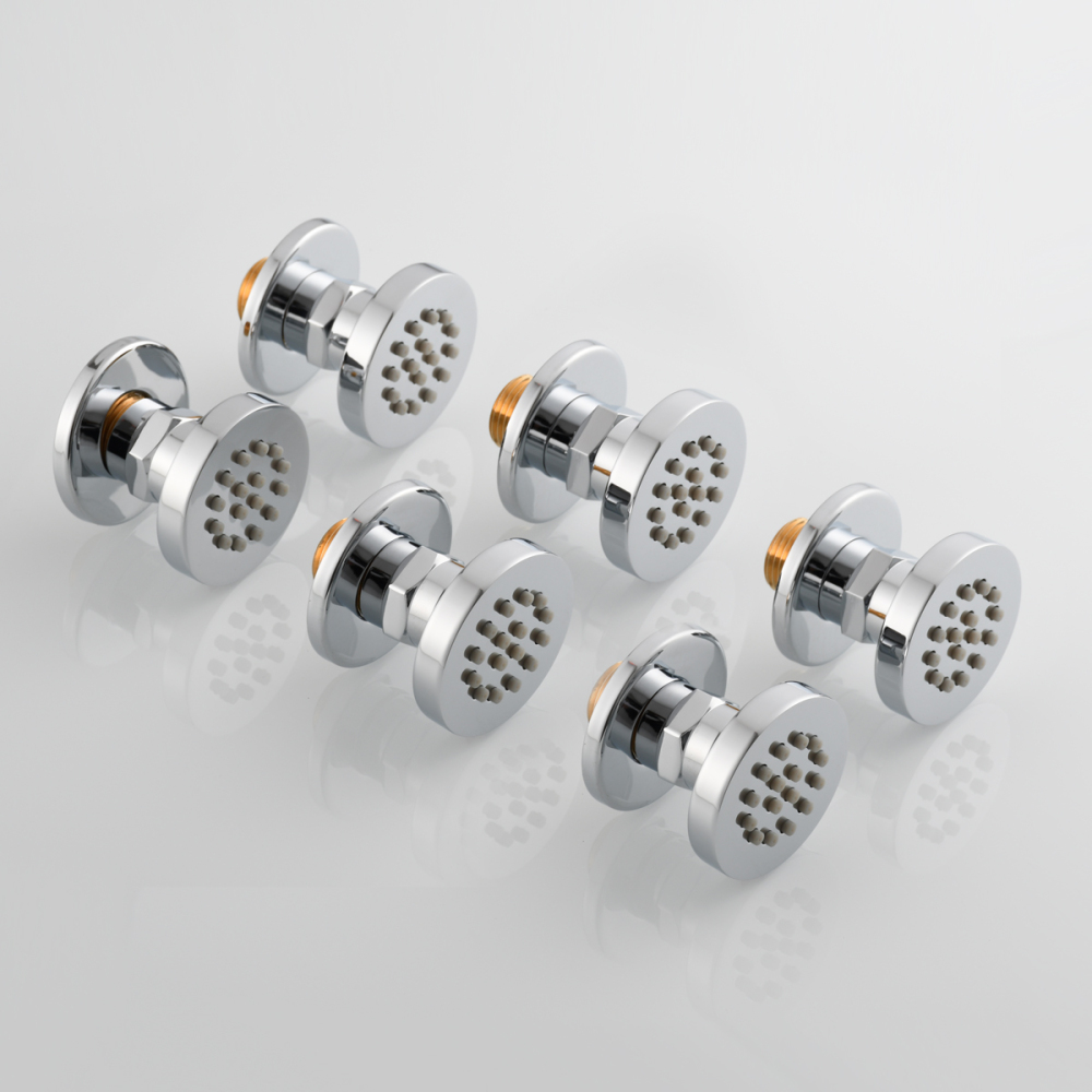 Tecmolog Solid Brass Shower Jet Round Shower Body Sprays Massage with Brushed Nickel/Chrome/Black Finish Spa Jets Sets Water Saving Wall Mounted Adjustable Shower Head Bathroom Accessories For Shower Set