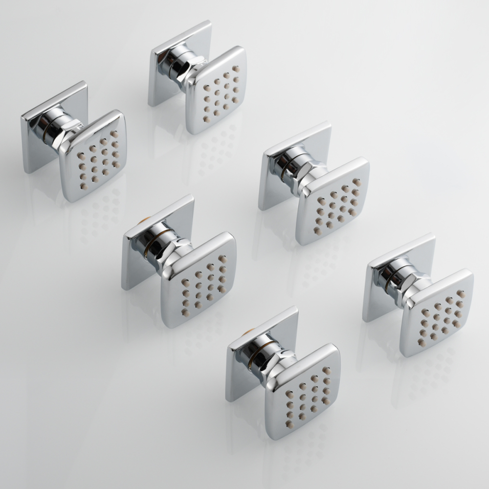 Tecmolog Solid Brass Shower jet Square Shower Body Sprays Massage With Chrome/Black Finish Spa Jets Sets Water Saving Wall Mounted Adjustable Shower Head Bathroom Accessories For Shower Set