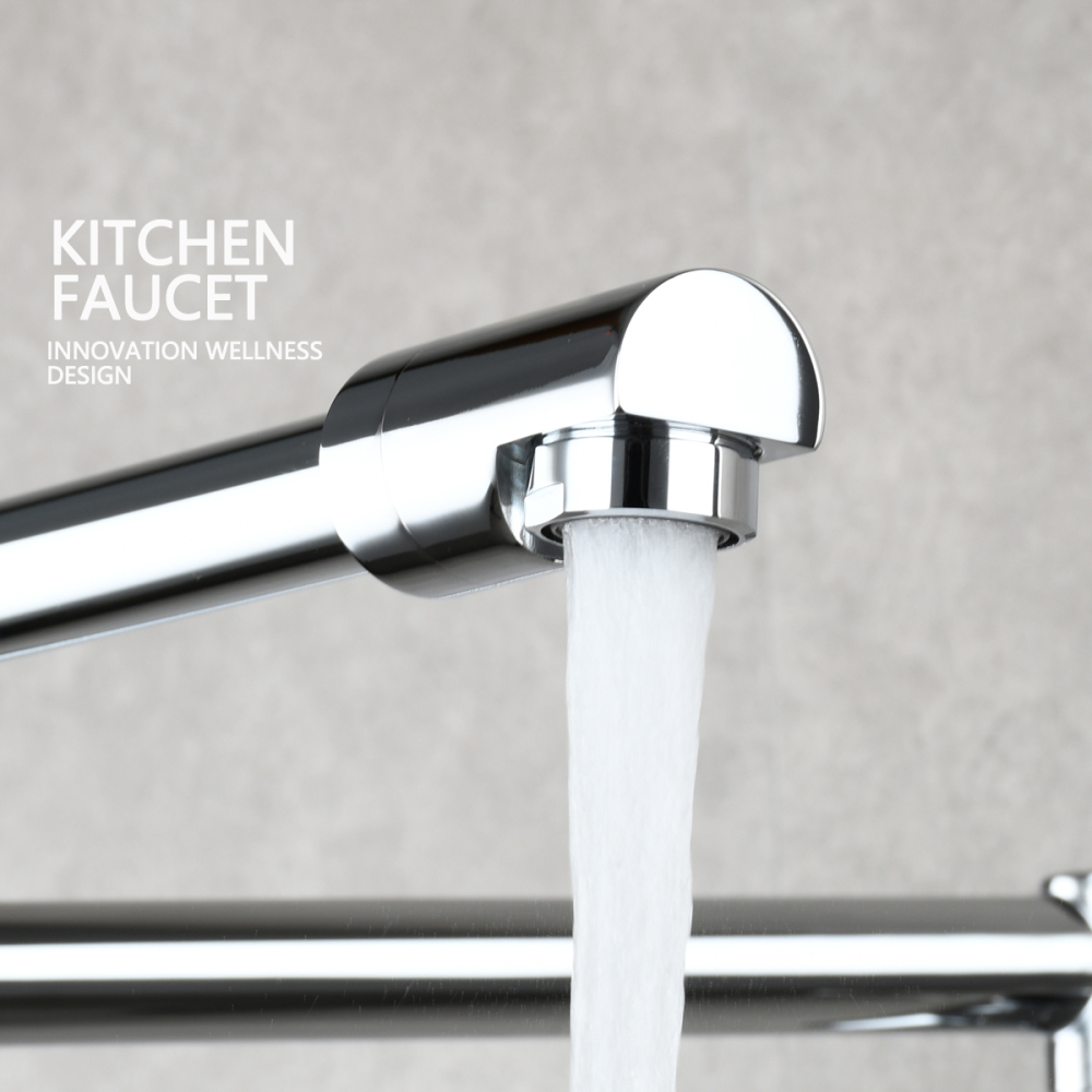 Tecmolog Kitchen Faucet Chrome Wall Mount Pot Filler Faucet Brass 360 Rotatable Folding Lengthened Folding single Handle Unique Cold Water Tap