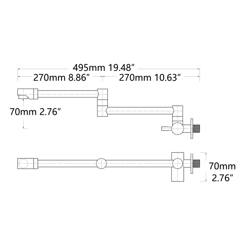 Tecmolog Kitchen Faucet Chrome Wall Mount Pot Filler Faucet Brass 360 Rotatable Folding Lengthened Folding single Handle Unique Cold Water Tap