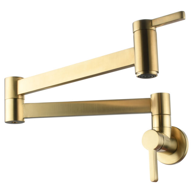 Tecmolog Kitchen Faucet Wall Mount Pot Filler Faucet Brass 360 Rotatable Folding Lengthened with Double Joint Swing Arms,2 Handles Control Water Nickel/Chome/Black/Golden/Brushed Brass