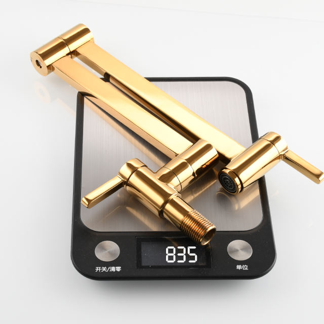 Tecmolog Kitchen Faucet Wall Mount Pot Filler Faucet Brass 360 Rotatable Folding Lengthened with Double Joint Swing Arms,2 Handles Control Water Nickel/Chome/Black/Golden/Brushed Brass