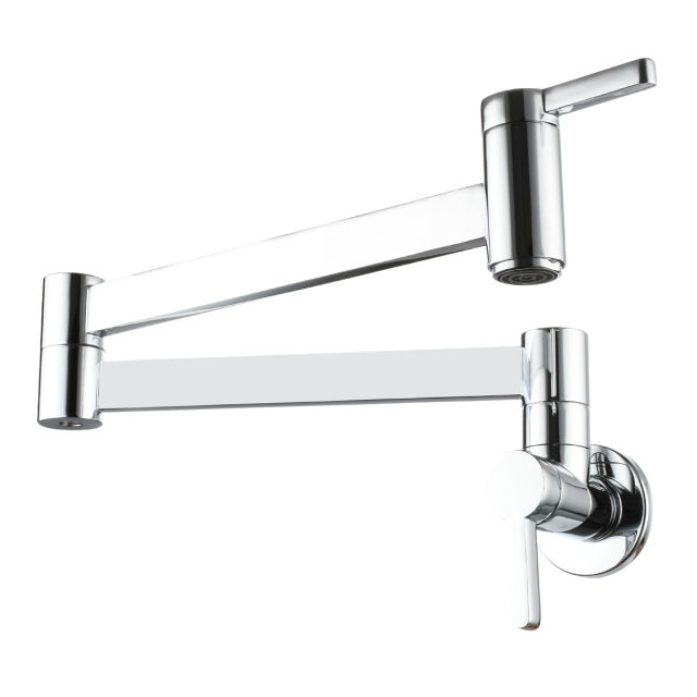 Tecmolog Kitchen Faucet Wall Mount Pot Filler Faucet Brass 360 Rotatable Folding Lengthened with Double Joint Swing Arms,2 Handles Control Water Nickel/Chome/Black/Golden/Brushed Brass