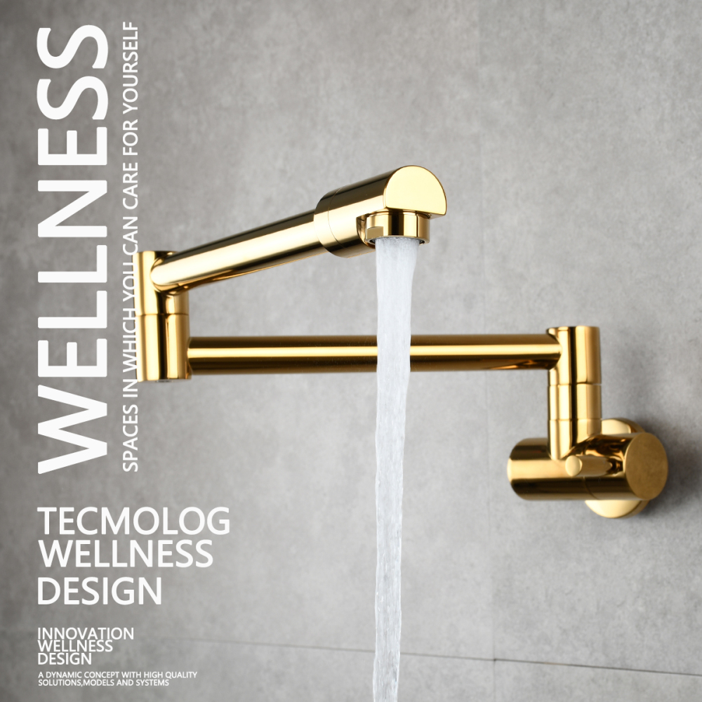 Tecmolog Kitchen Faucet Chrome Wall Mount Pot Filler Faucet Brass 360 Rotatable Folding Lengthened Folding single Handle Unique Cold Water Tap