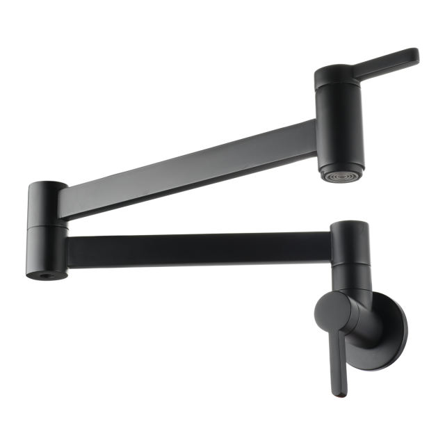 Tecmolog Kitchen Faucet Wall Mount Pot Filler Faucet Brass 360 Rotatable Folding Lengthened with Double Joint Swing Arms,2 Handles Control Water Nickel/Chome/Black/Golden/Brushed Brass