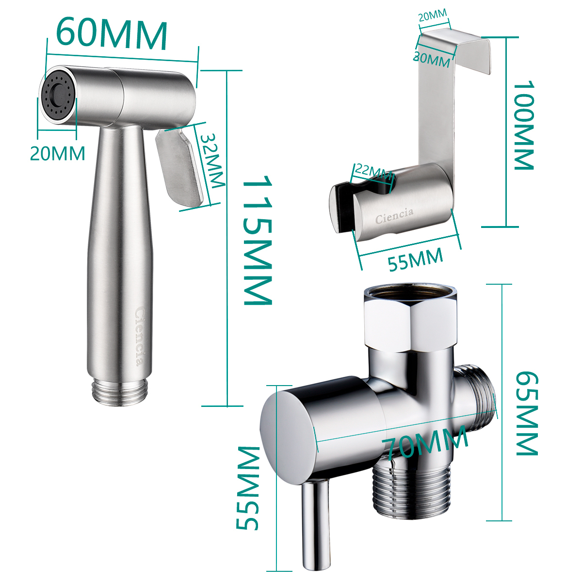 Tecmolog American Standard Handheld Bidet Sprayer Kit, Toilet Shattaf Sprayer with 7/8''(15/16'') Diverter Valve