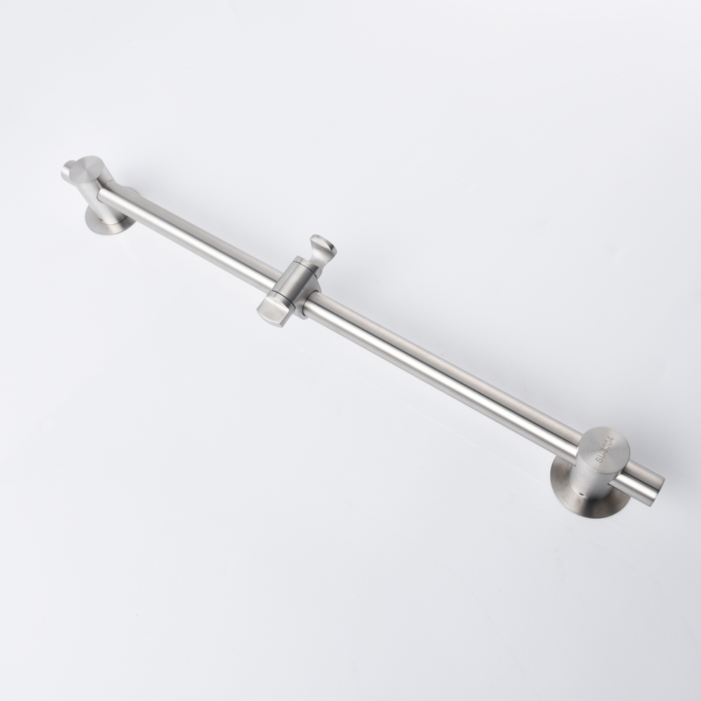 Tecmolog Stainless Steel Brushed Nickle/Black Adjustable Shower Sliding Bar with No Drilling Large Base Area & Hand Held Shower Head