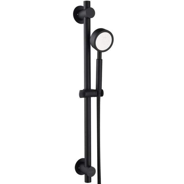 Tecmolog Stainless Steel Brushed Nickle/Black Adjustable Shower Sliding Bar with No Drilling Large Base Area & Hand Held Shower Head