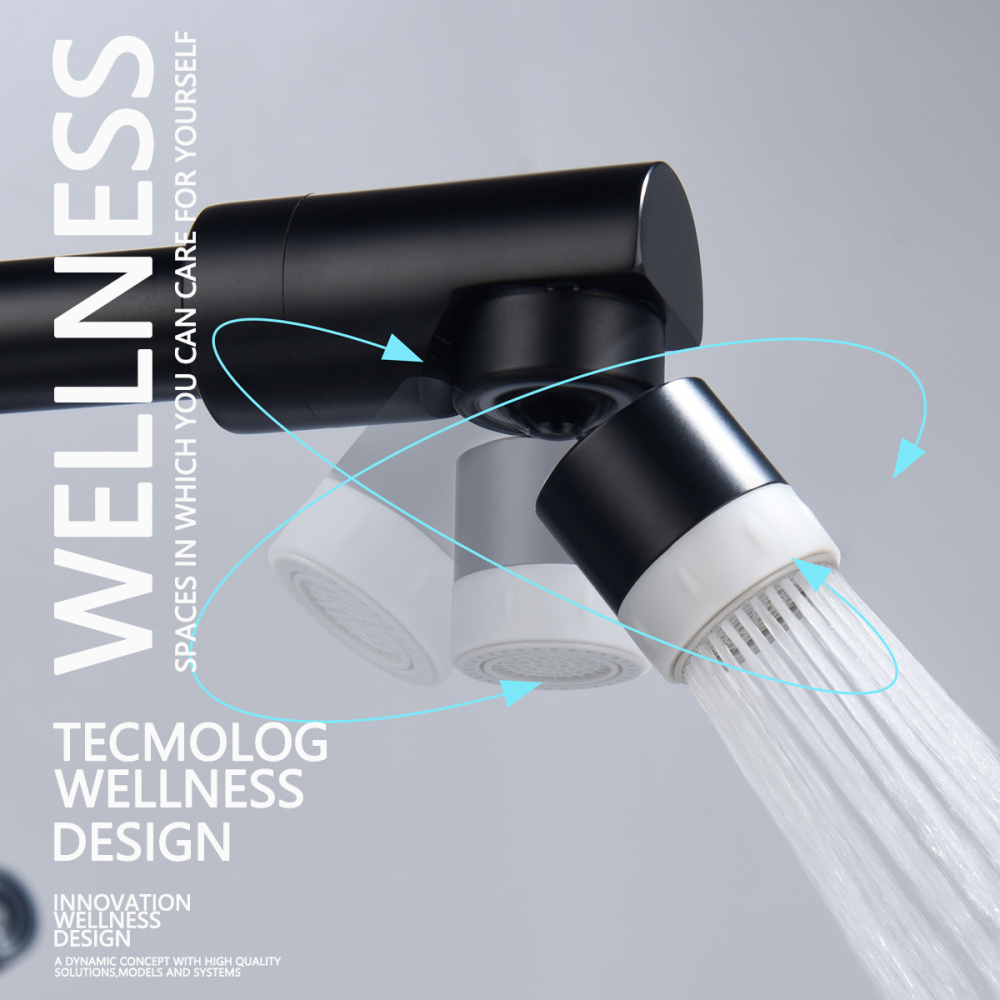 Tecmolog Brass Rotatable Sink Aerator with Silicone Head,  M22 Female/M24 Male Thread, Chrome/Black/Brushed Nickel