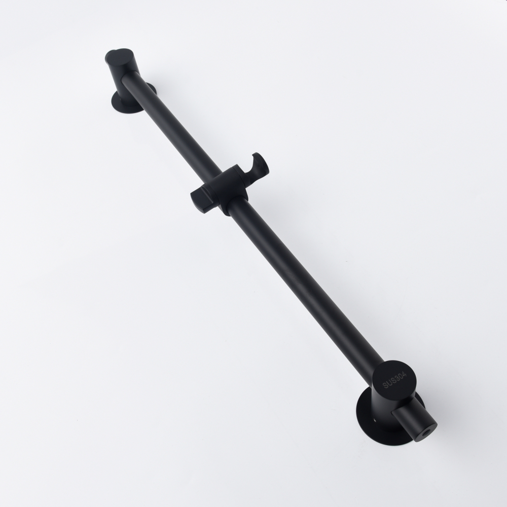 Tecmolog Stainless Steel Brushed Nickle/Black Adjustable Shower Sliding Bar with No Drilling Large Base Area & Hand Held Shower Head