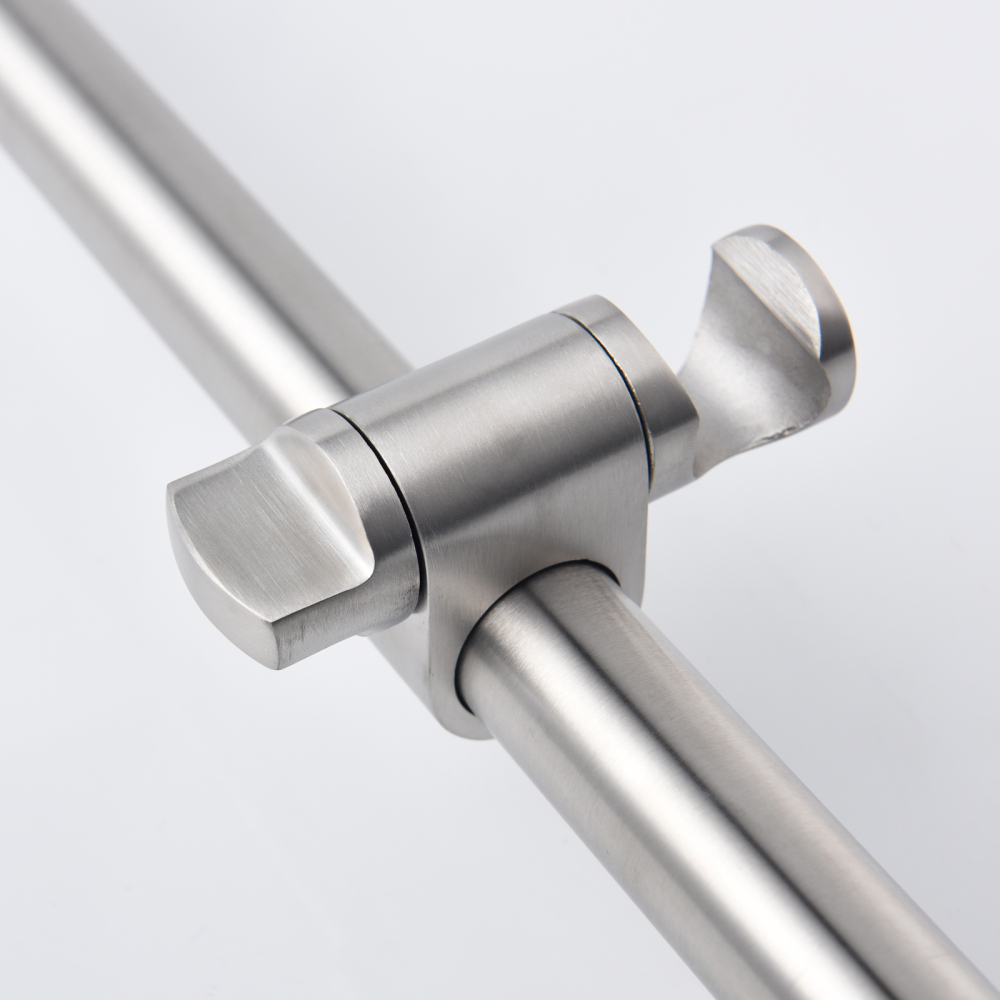 Tecmolog Stainless Steel Brushed Nickle/Black Adjustable Shower Sliding Bar with No Drilling Large Base Area & Hand Held Shower Head