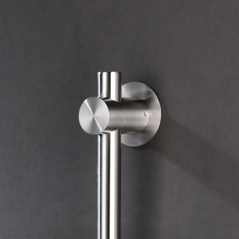 Tecmolog Stainless Steel Brushed Nickle/Black Adjustable Shower Sliding Bar with No Drilling Large Base Area & Hand Held Shower Head