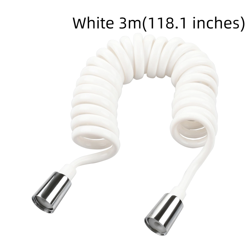 Tecmolog Shower Hose Spring Flexible White/Black/Gray 1.5m/2m/3m/4m/5m Shower Head Hose with Brass Nut for Water Plumbing Toilet Bidet Sprayer Telephone Line Plumbing