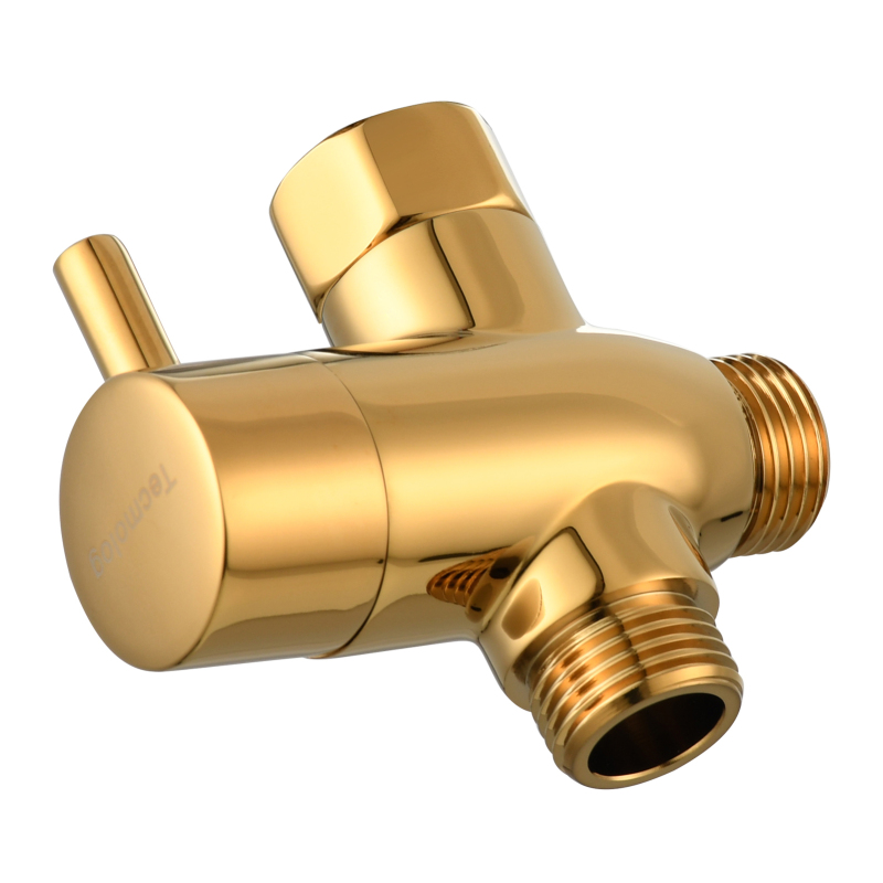 Tecmolog Brass Diverter with Switch Big Flow 3-way T Valve G1/2'' Shower Diverter with Shut Off Valve,Chrome/Black/Gold/Nickel