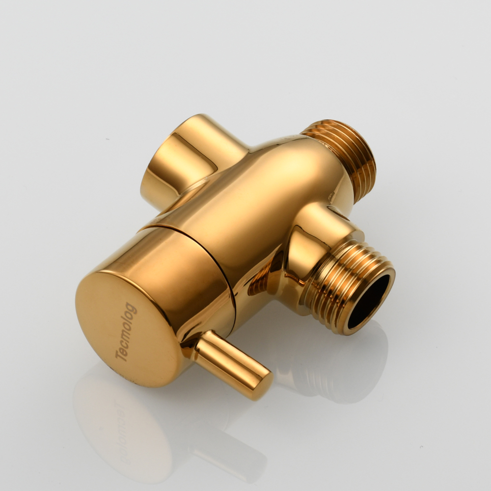Tecmolog Brass G1/2'' Shower Diverter with Shut Off Valve for Bathtub and Shower Arm T-Valve to Fixed Shower Head,Hand Shower Head（Without nuts）,Chrome/Black/Gold/Nickel