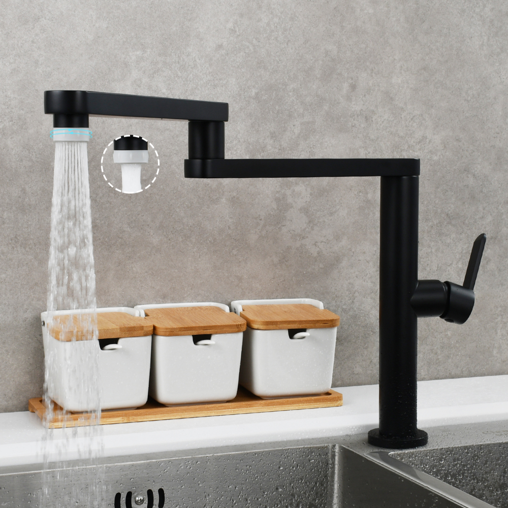 Tecmolog Folding Kitchen Faucet Deck Mounted Pot Filler Extension Restaurant Faucets Copper Black/Nickel/Chrome/ Shank Joint Swing Arm tap For Hot and Cold