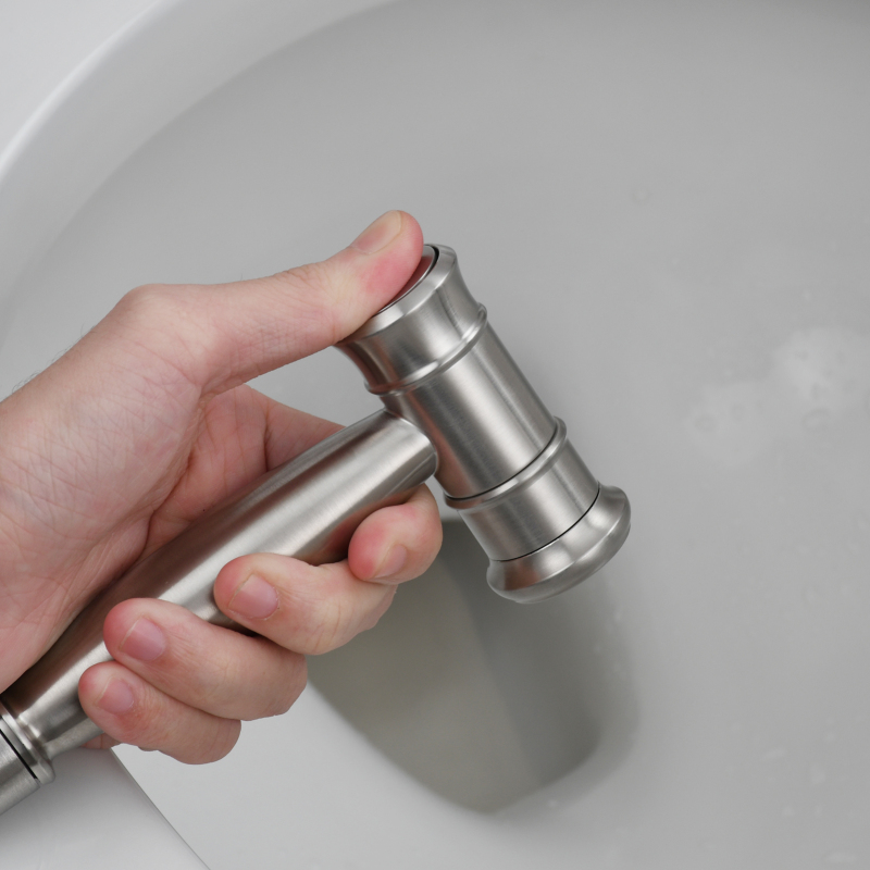 Tecmolog Handheld Bidet Sprayer Set Stainless Steel Bathroom Cloth Diaper Sprayer Shattaf for Toilet Warm Water, Black/Brushed Nickel