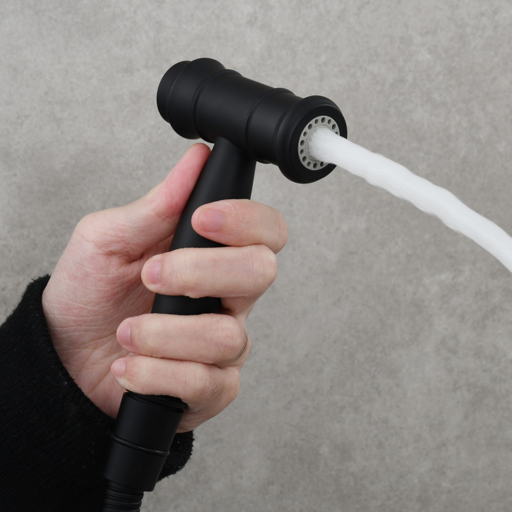Tecmolog Handheld Bidet Sprayer Set Stainless Steel Bathroom Cloth Diaper Sprayer Shattaf for Toilet Warm Water, Black/Brushed Nickel