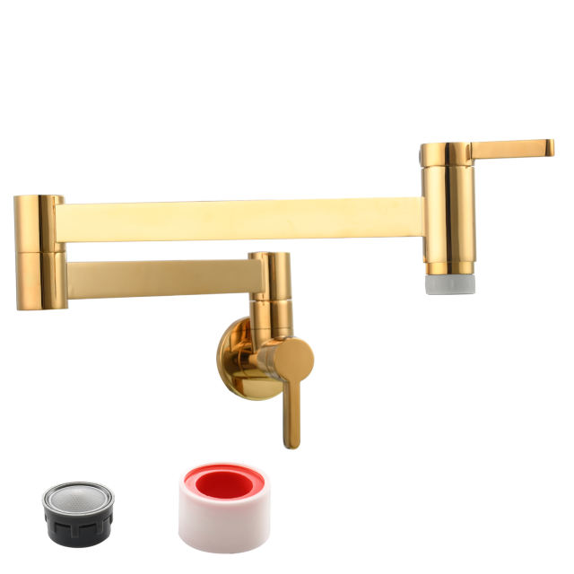 Tecmolog Kitchen Faucet Wall Mount Pot Filler Faucet Brass 360 Rotatable Folding Lengthened with Double Joint Swing Arms,2 Handles Control Water Nickel/Chome/Black/Golden/Brushed Brass