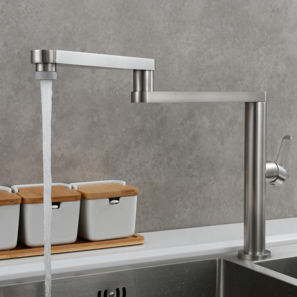 Tecmolog Folding Kitchen Faucet Deck Mounted Pot Filler Extension Restaurant Faucets Copper Black/Nickel/Chrome/ Shank Joint Swing Arm tap For Hot and Cold