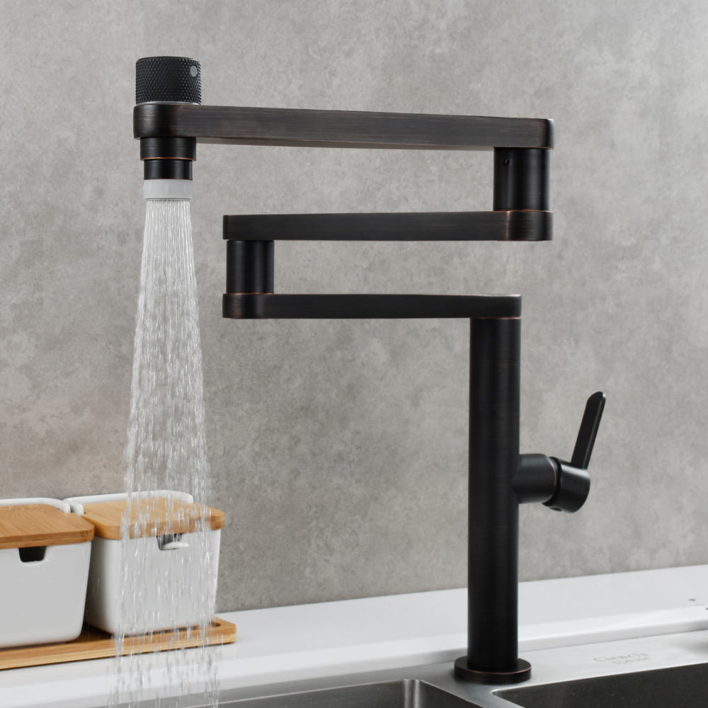 Tecmolog Folding Kitchen Faucet Deck Mounted Pot Filler Extension Restaurant Faucets Copper Black/Nickel/Chrome/ Shank Joint Swing Arm tap For Hot and Cold