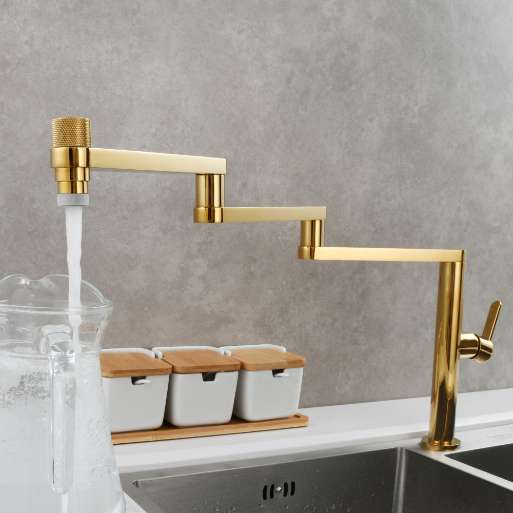 Tecmolog Folding Kitchen Faucet Deck Mounted Pot Filler Extension Restaurant Faucets Copper Black/Nickel/Chrome/ Shank Joint Swing Arm tap For Hot and Cold