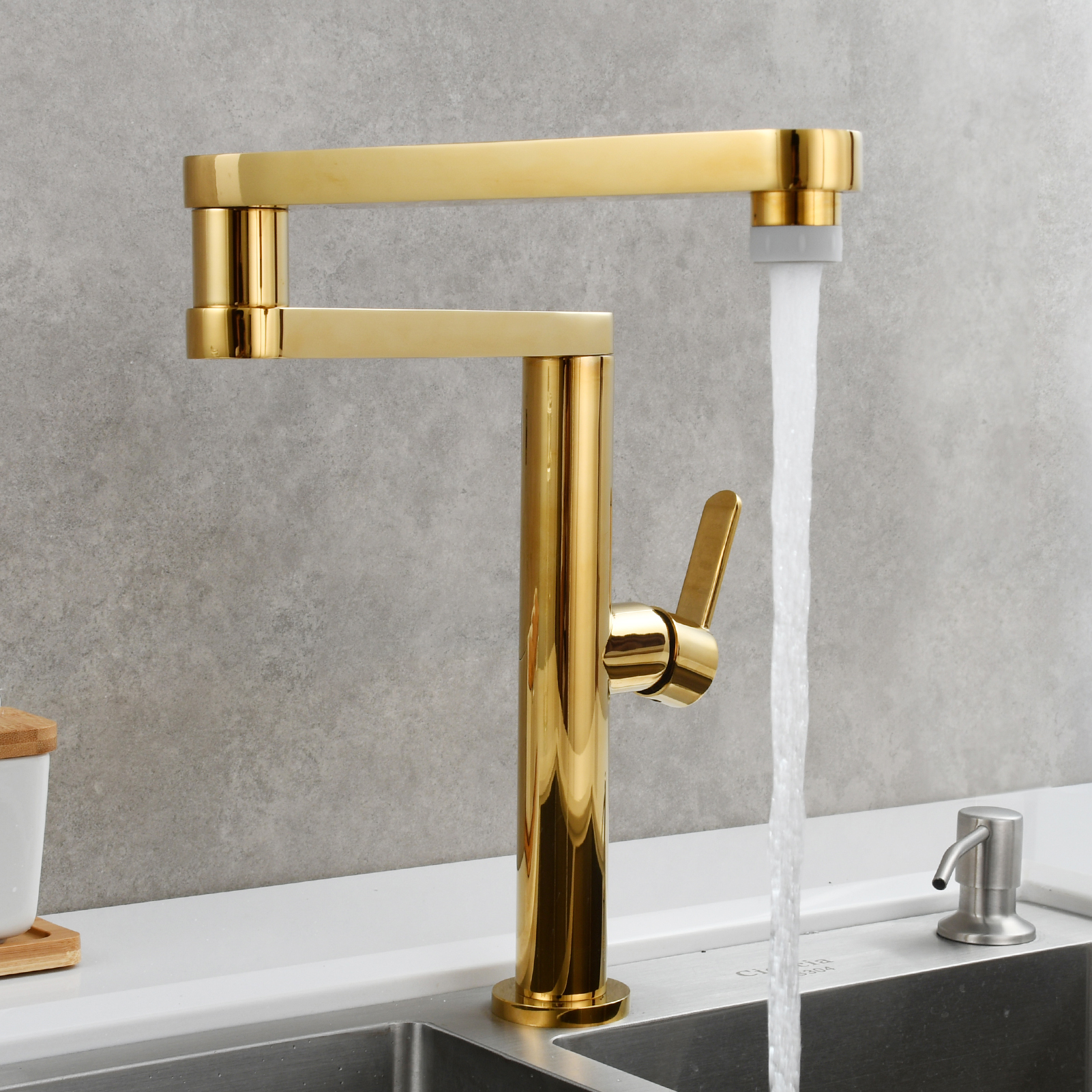 Tecmolog Folding Kitchen Faucet Deck Mounted Pot Filler Extension Restaurant Faucets Copper Black/Nickel/Chrome/ Shank Joint Swing Arm tap For Hot and Cold