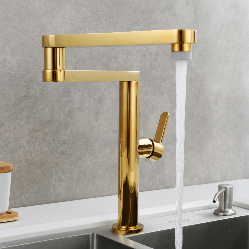 Tecmolog Folding Kitchen Faucet Deck Mounted Pot Filler Extension Restaurant Faucets Copper Black/Nickel/Chrome/ Shank Joint Swing Arm tap For Hot and Cold