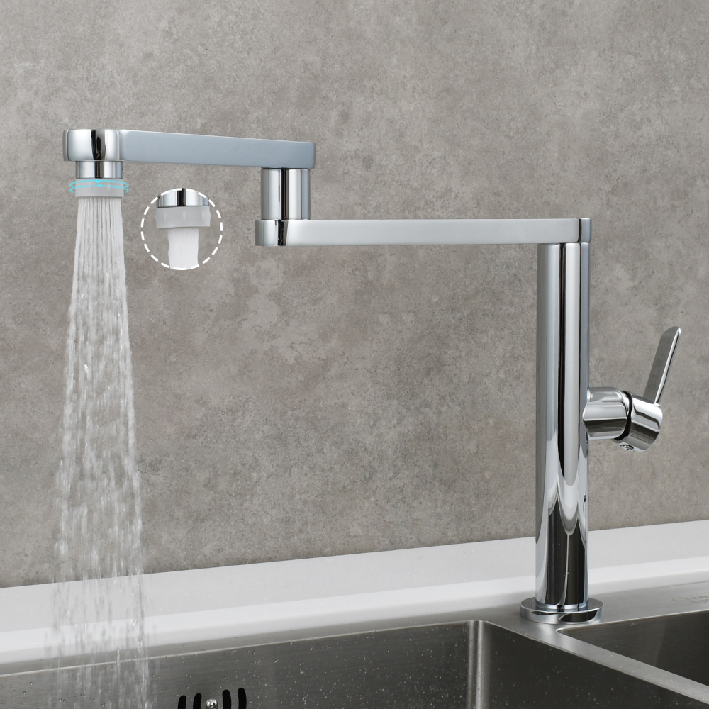 Tecmolog Folding Kitchen Faucet Deck Mounted Pot Filler Extension Restaurant Faucets Copper Black/Nickel/Chrome/ Shank Joint Swing Arm tap For Hot and Cold