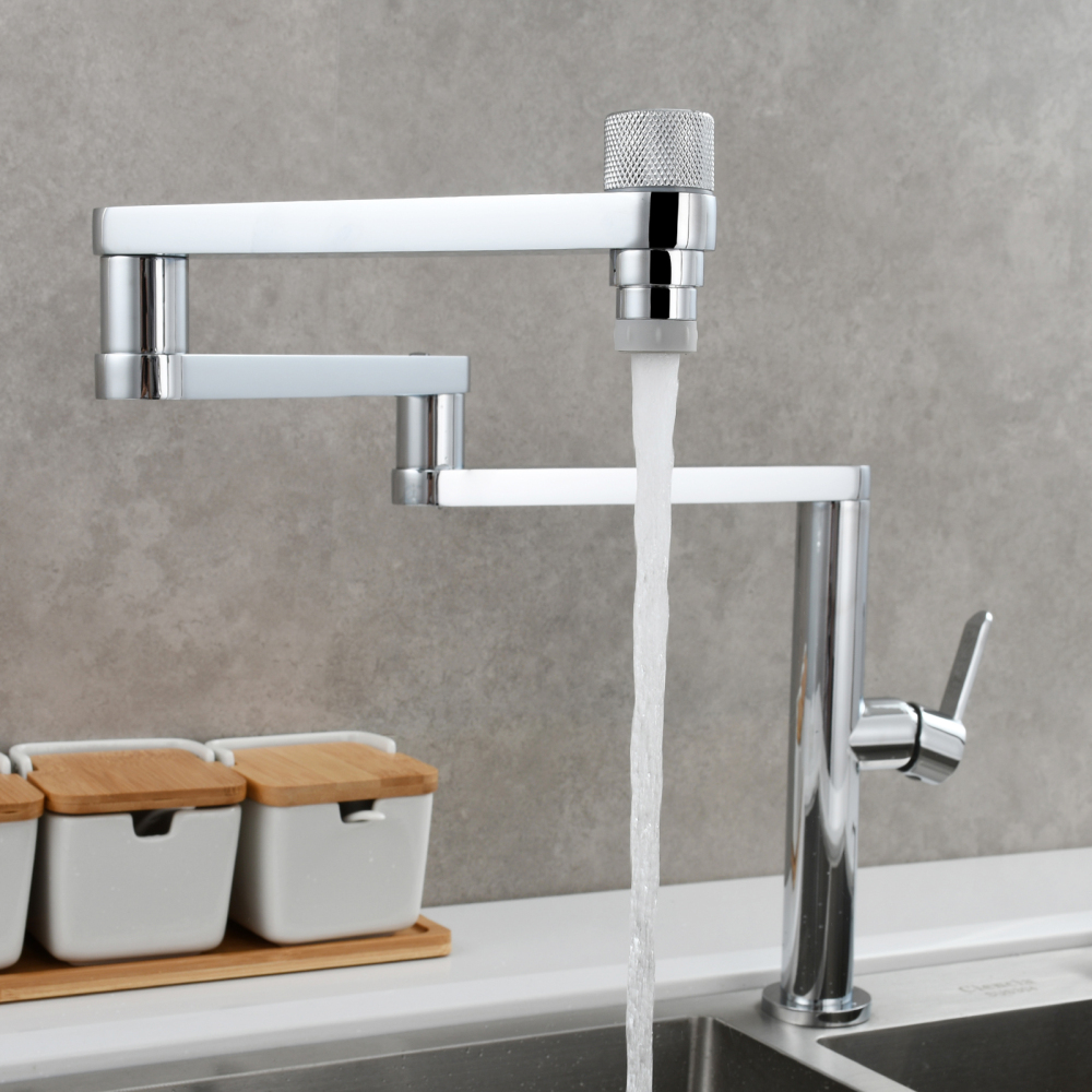 Tecmolog Folding Kitchen Faucet Deck Mounted Pot Filler Extension Restaurant Faucets Copper Black/Nickel/Chrome/ Shank Joint Swing Arm tap For Hot and Cold