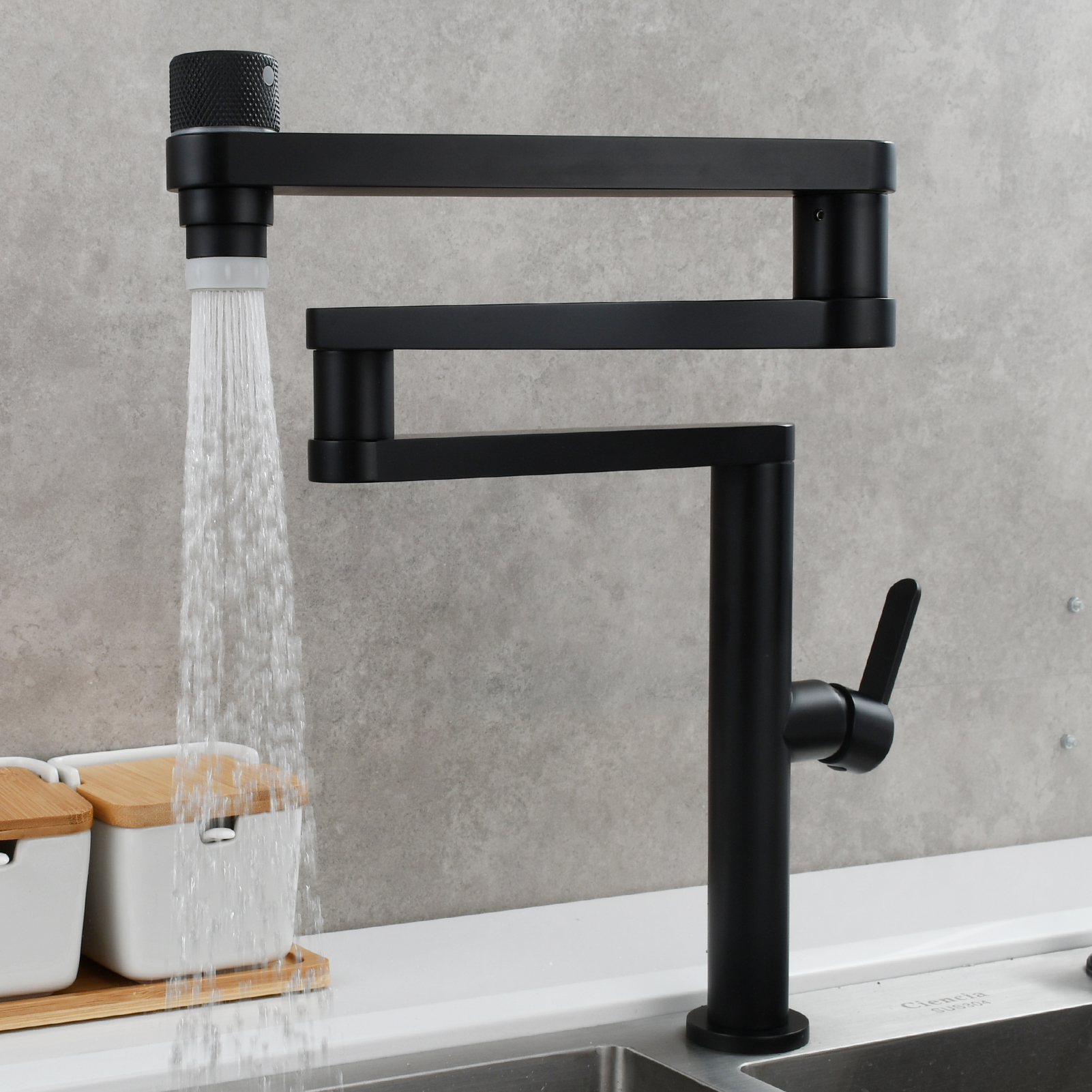 Tecmolog Folding Kitchen Faucet Deck Mounted Pot Filler Extension Restaurant Faucets Copper Black/Nickel/Chrome/ Shank Joint Swing Arm tap For Hot and Cold