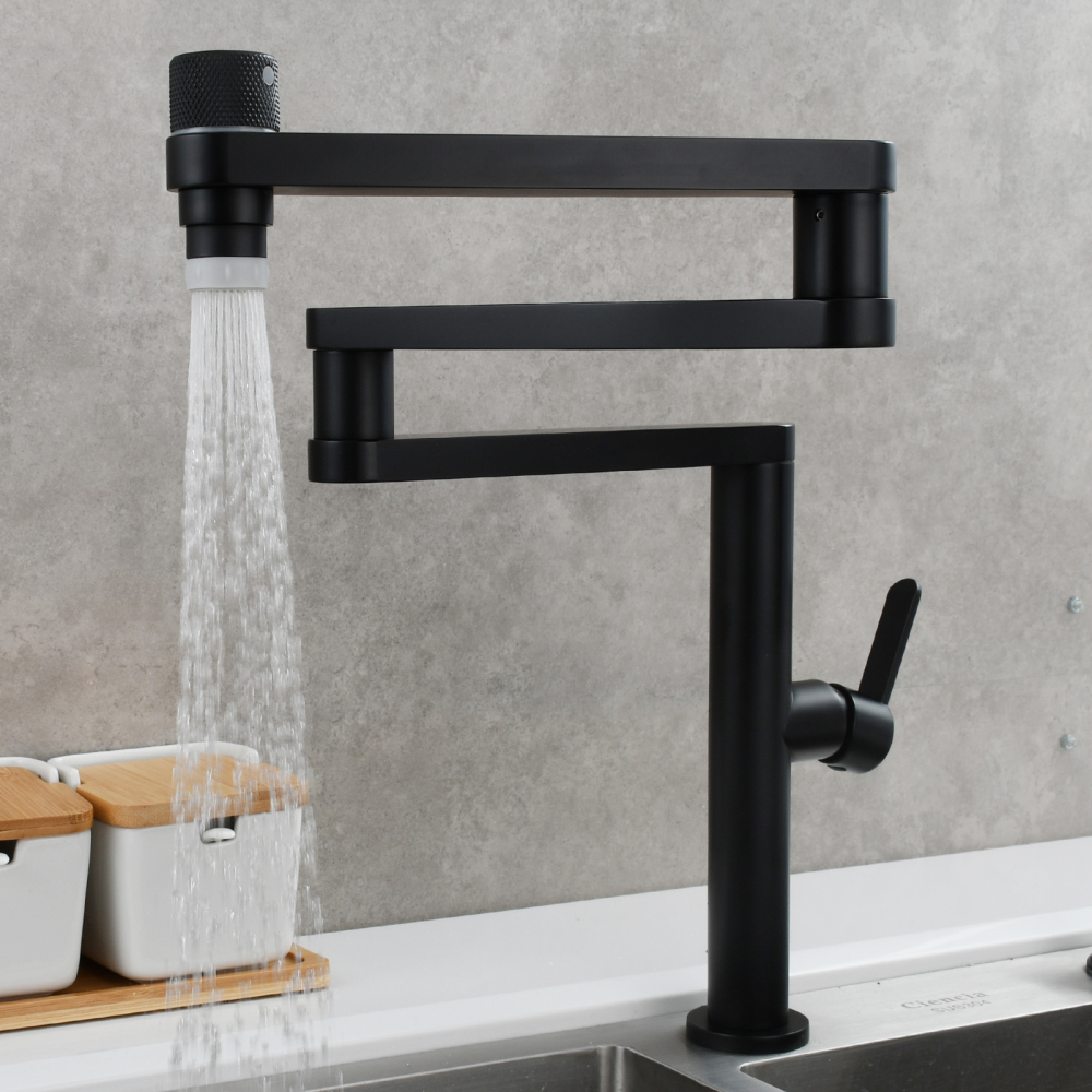Tecmolog Folding Kitchen Faucet Deck Mounted Pot Filler Extension Restaurant Faucets Copper Black/Nickel/Chrome/ Shank Joint Swing Arm tap For Hot and Cold