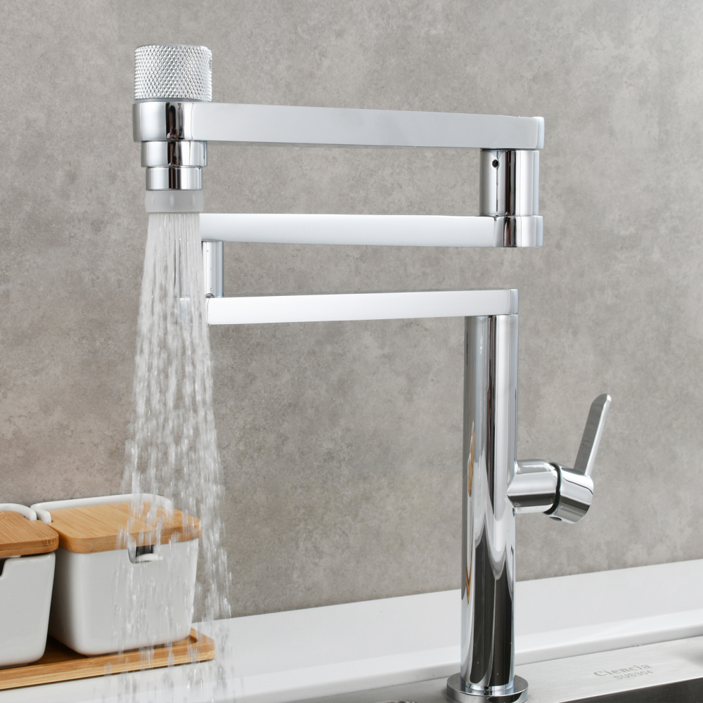 Tecmolog Folding Kitchen Faucet Deck Mounted Pot Filler Extension Restaurant Faucets Copper Black/Nickel/Chrome/ Shank Joint Swing Arm tap For Hot and Cold