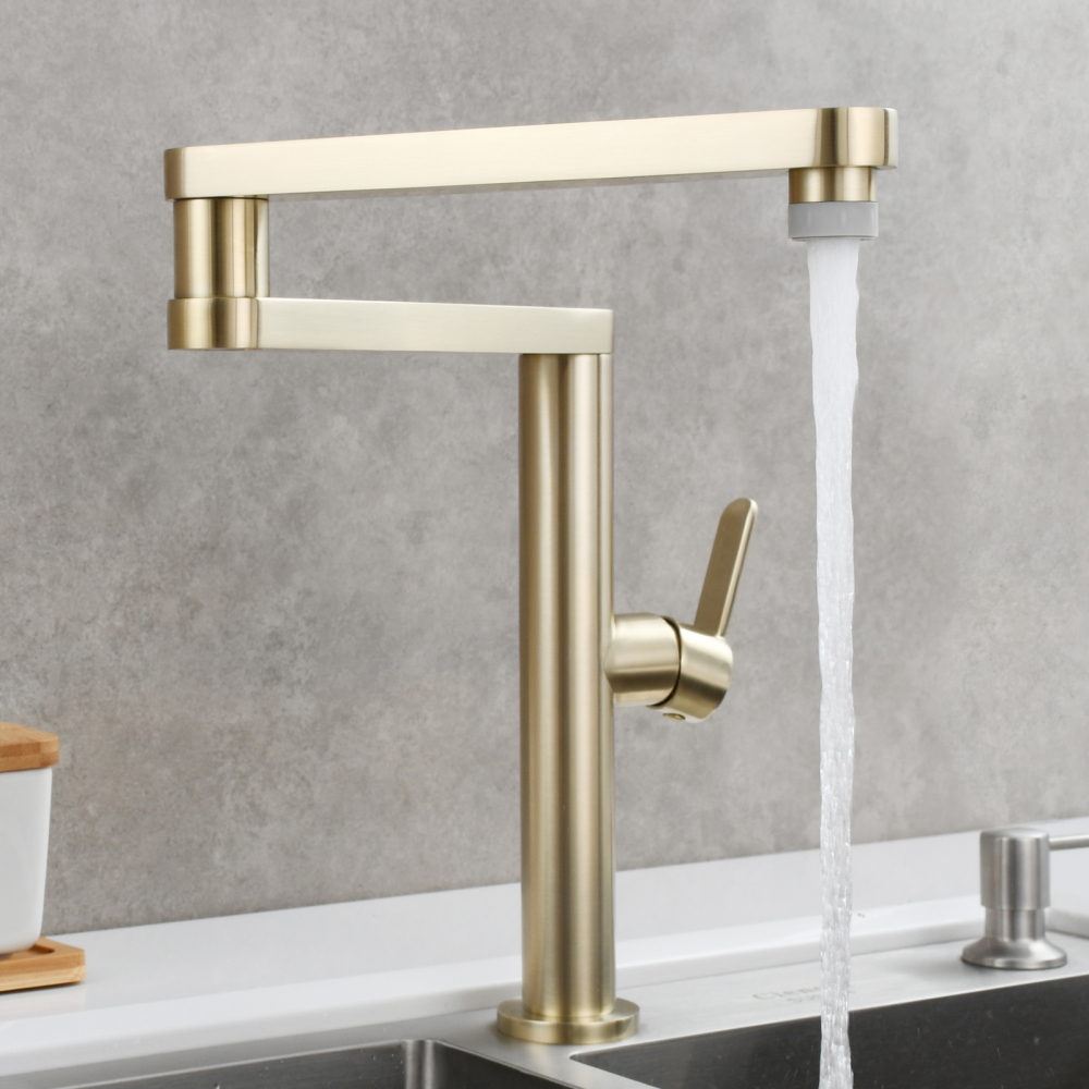 Tecmolog Folding Kitchen Faucet Deck Mounted Pot Filler Extension Restaurant Faucets Copper Black/Nickel/Chrome/ Shank Joint Swing Arm tap For Hot and Cold