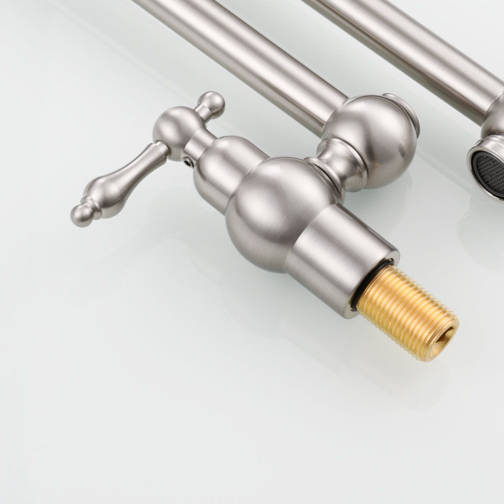 Tecmolog Wall Mount Kitchen Faucet, 1/2”NPT Brass Folding Pot Filler Tap, Kitchen Sink Tap for Cold Water, Nickel/Black/Chrome