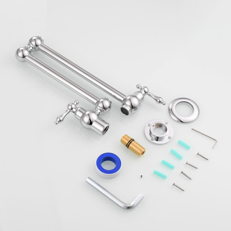 Tecmolog Wall Mount Kitchen Faucet, 1/2”NPT Brass Folding Pot Filler Tap, Kitchen Sink Tap for Cold Water, Nickel/Black/Chrome