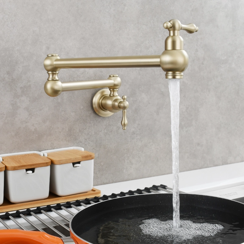 Tecmolog Wall Mount Kitchen Faucet, 1/2”NPT Brass Folding Pot Filler Tap, Kitchen Sink Tap for Cold Water, Nickel/Black/Chrome