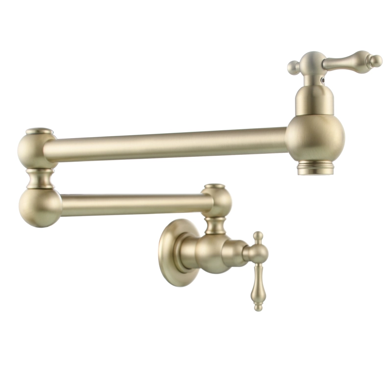 Tecmolog Wall Mount Kitchen Faucet, 1/2”NPT Brass Folding Pot Filler Tap, Kitchen Sink Tap for Cold Water, Nickel/Black/Chrome