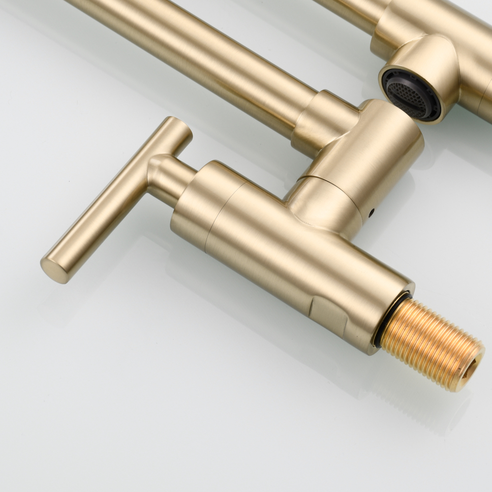 Tecmolog Pot Filler Faucet, Wall Mount 1/2”NPT Kitchen Sink Tap, Brass Double Joint Spout Cold Water Faucet, Nickel/Black/Chrome