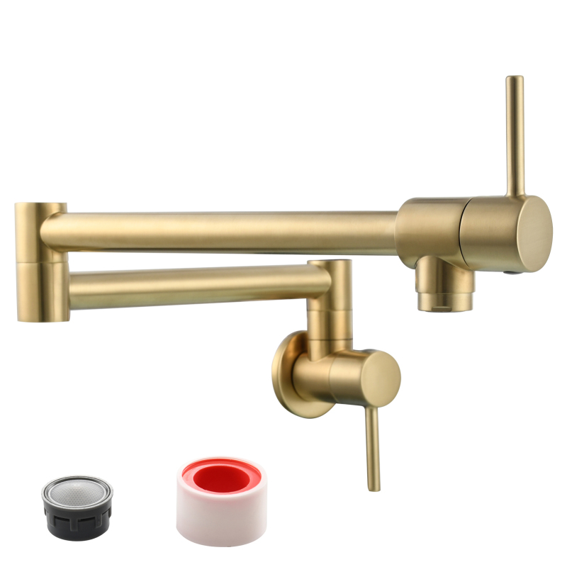 Tecmolog Brass Chrome Kitchen Faucet, Wall Mounted and Folding Kitchen Tap with Double Handle, Single Cold water Tap