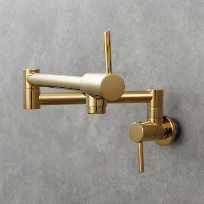 Tecmolog Brass Chrome Kitchen Faucet, Wall Mounted and Folding Kitchen Tap with Double Handle, Single Cold water Tap