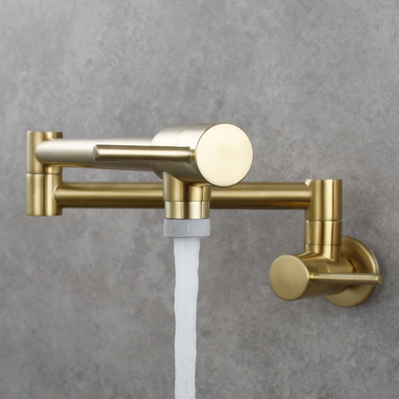 Tecmolog Brass Chrome Kitchen Faucet, Wall Mounted and Folding Kitchen Tap with Double Handle, Single Cold water Tap