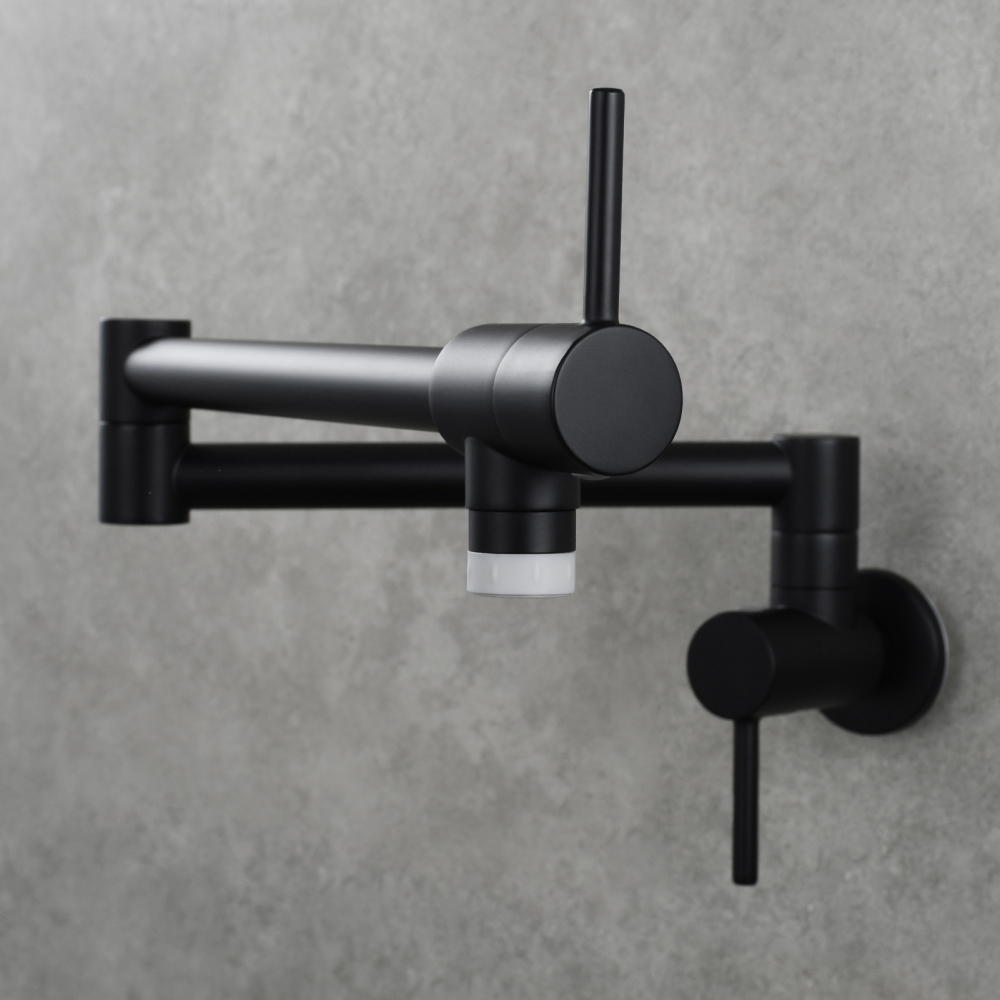 Tecmolog Brass Chrome Kitchen Faucet, Wall Mounted and Folding Kitchen Tap with Double Handle, Single Cold water Tap