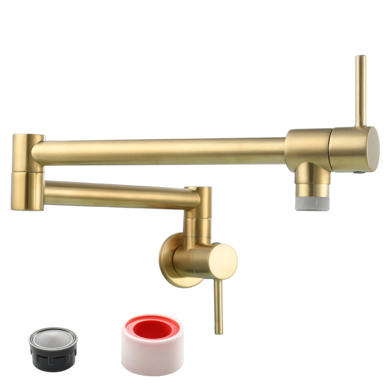 Tecmolog Brass Chrome Kitchen Faucet, Wall Mounted and Folding Kitchen Tap with Double Handle, Single Cold water Tap